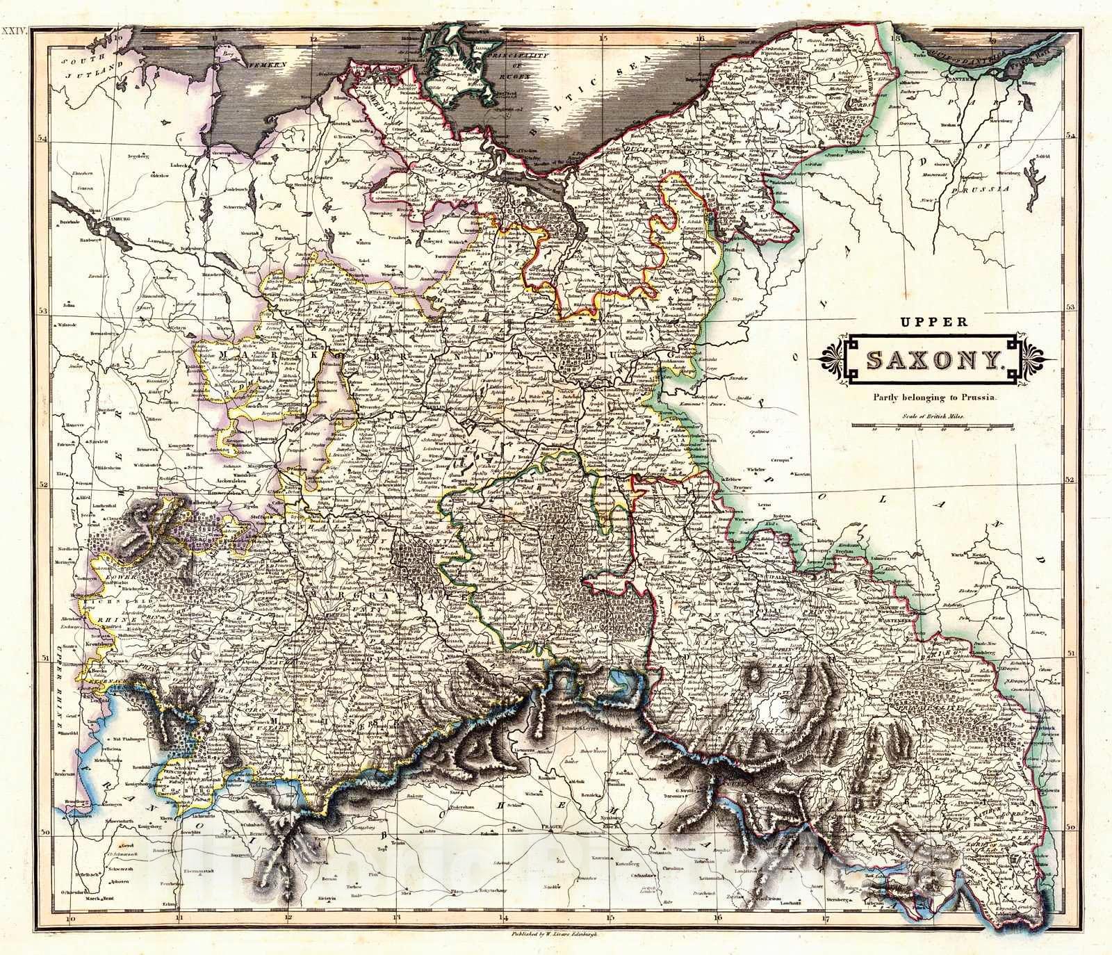 Historic Map : 1838 Upper Saxony : Vintage Wall Art