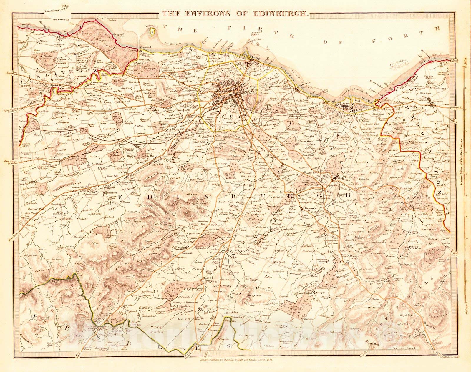 Historic Map : 1838 The Environs of Edinburgh : Vintage Wall Art