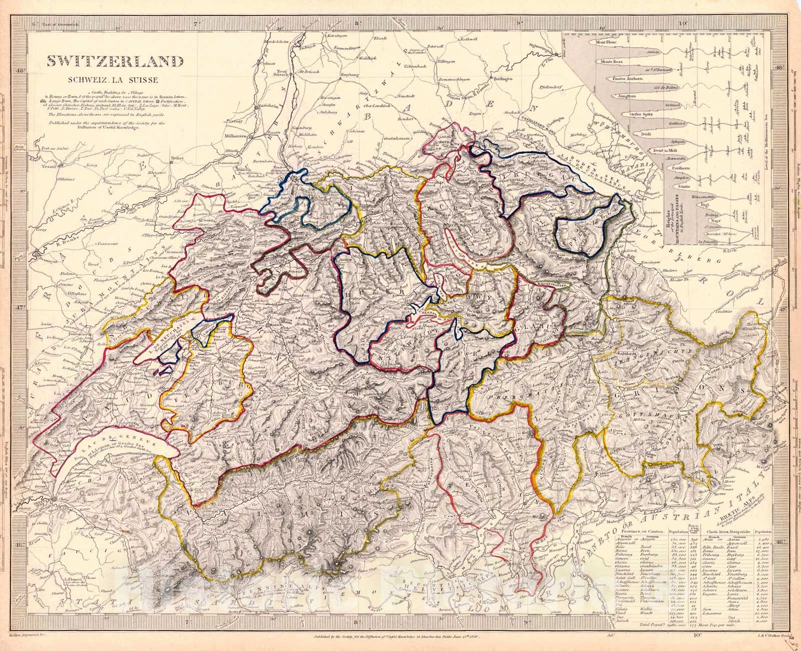 Historic Map : 1838 Switzerland : Vintage Wall Art