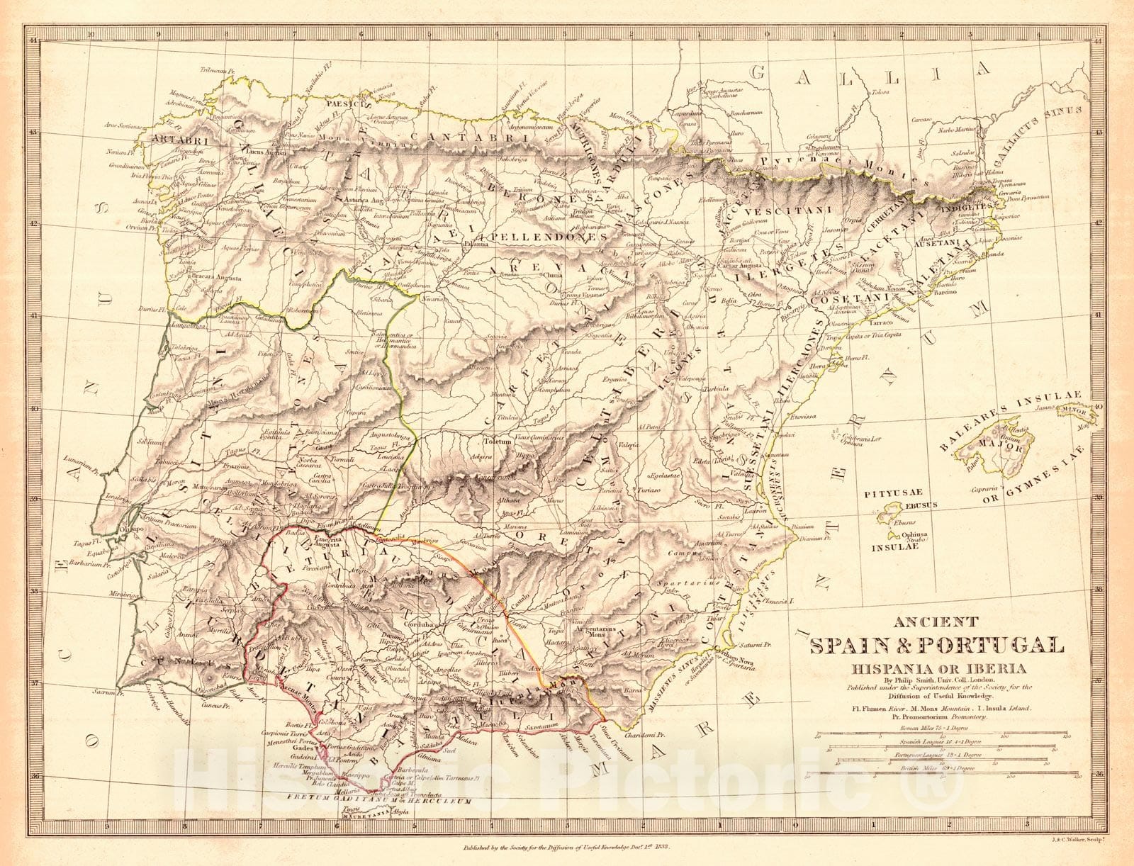 Historic Map : 1838 Ancient Spain and Portugal, Hispania or Iberia : Vintage Wall Art
