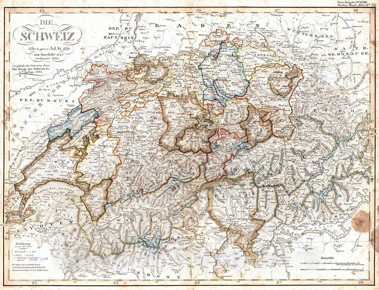 Historic Map : 1839 Die Schweiz : Vintage Wall Art