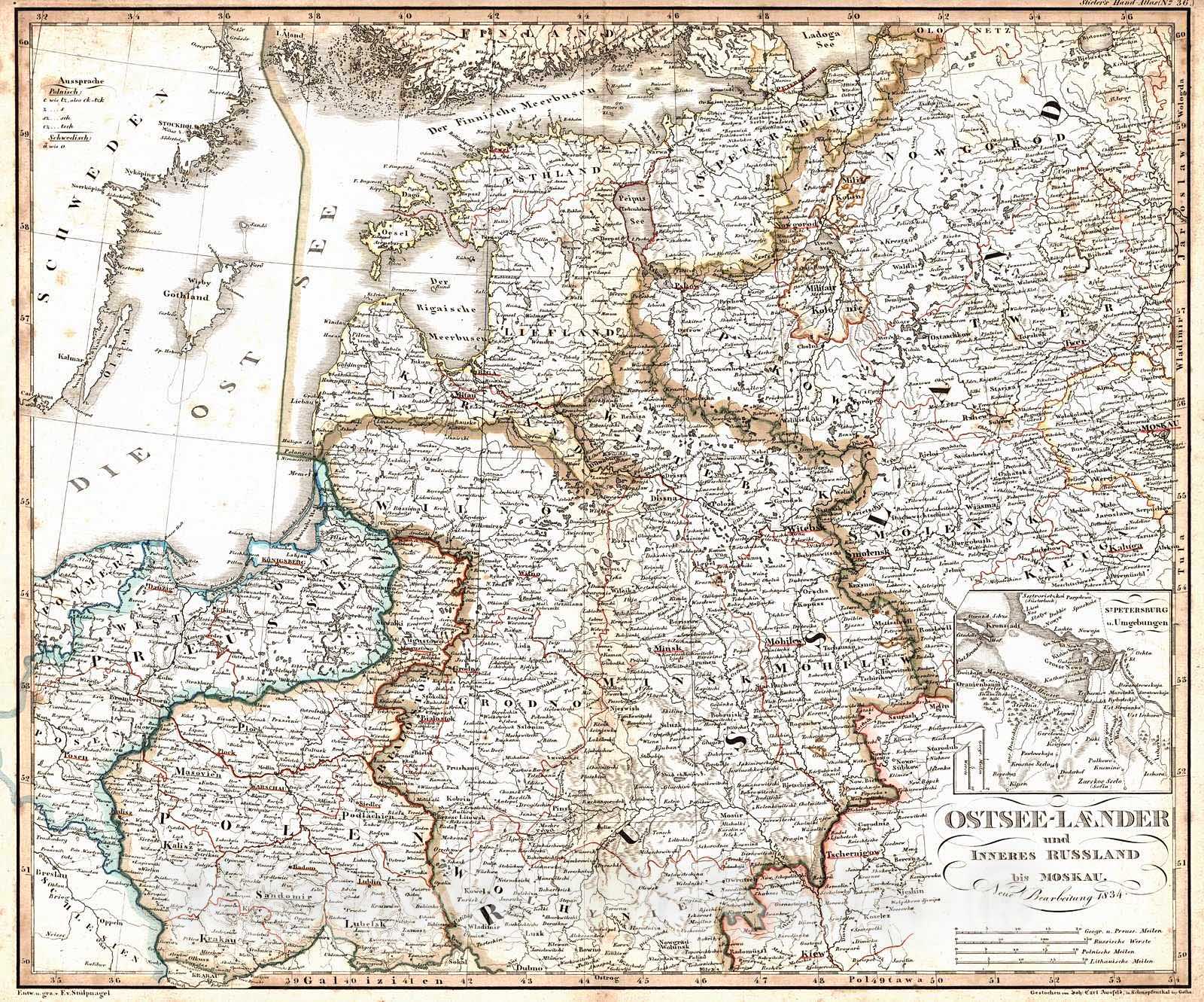 Historic Map : 1839 Ostsee-Loender und Inneres Russland bis Moskau : Vintage Wall Art