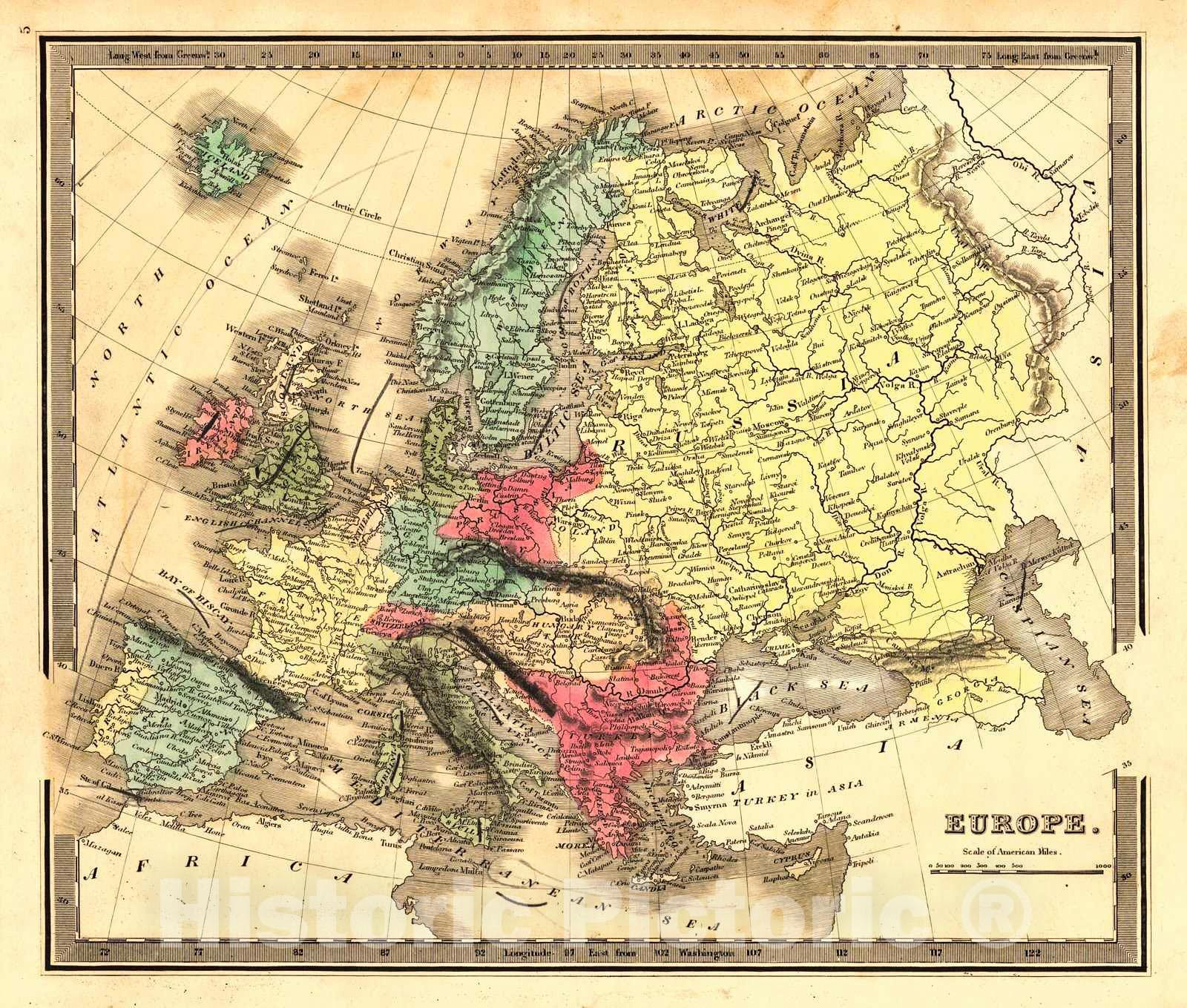 Historic Map : 1840 Europe : Vintage Wall Art