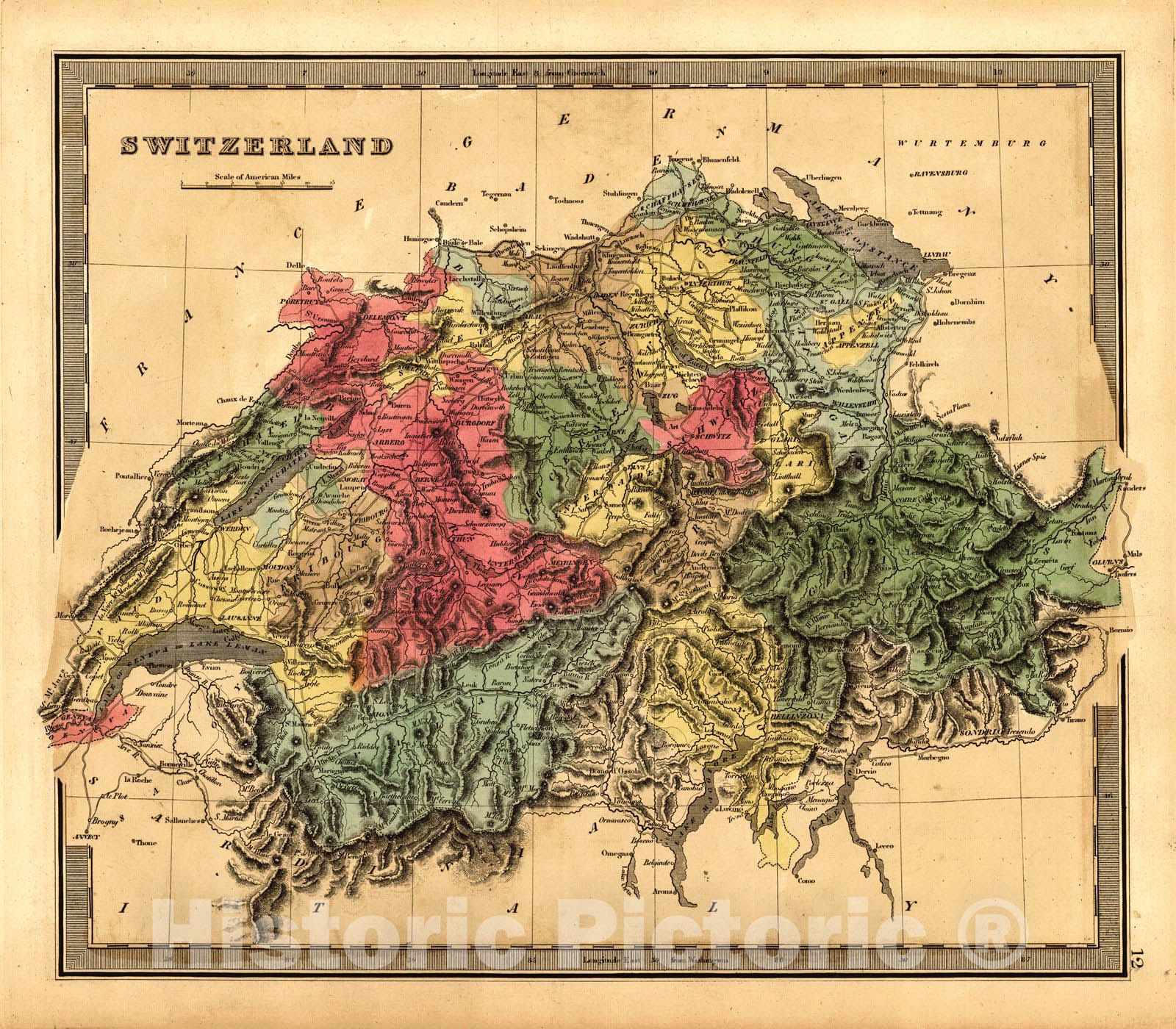 Historic Map : 1840 Switzerland : Vintage Wall Art