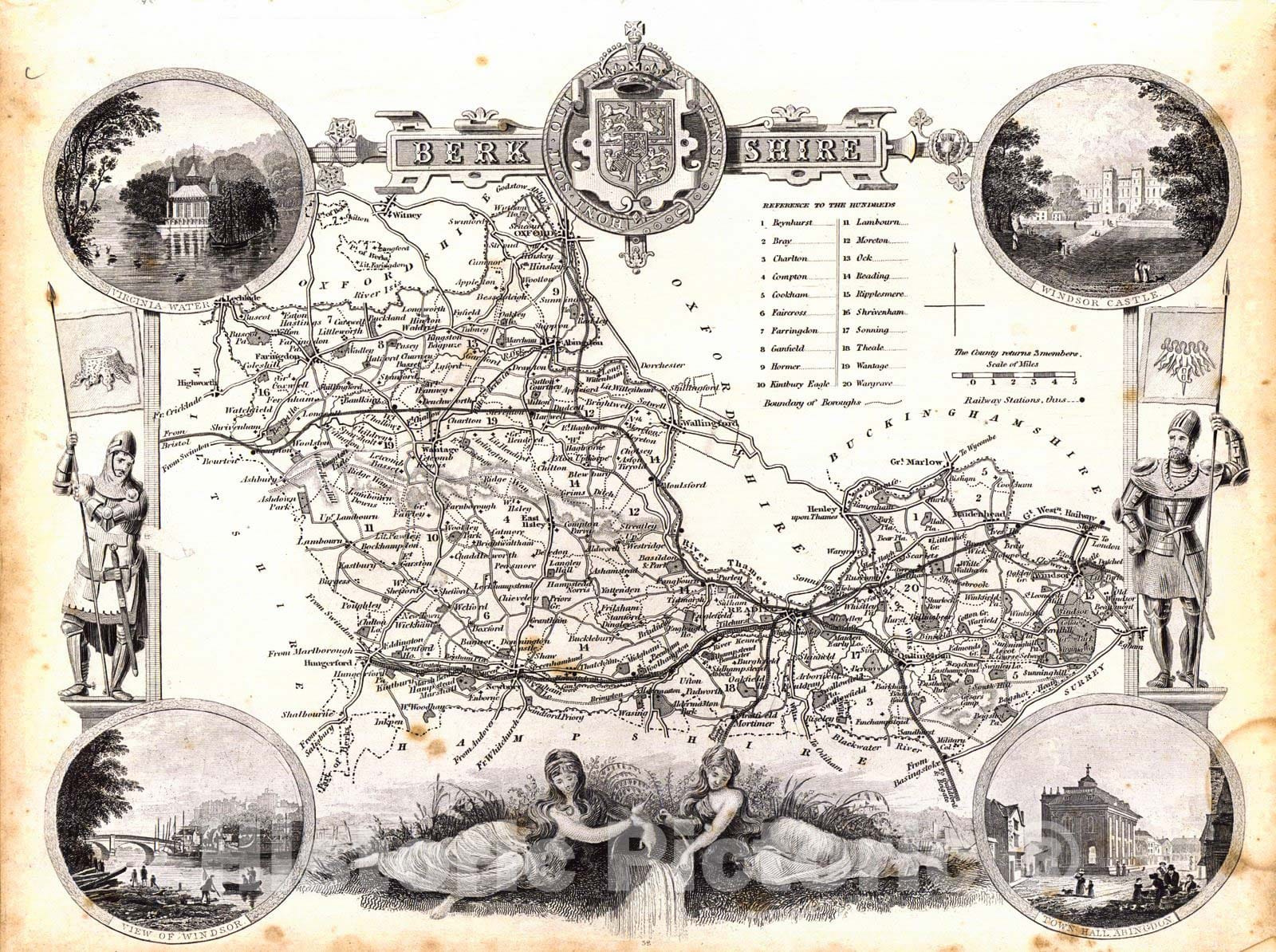 Historic Map : 1840 Berkshire : Vintage Wall Art