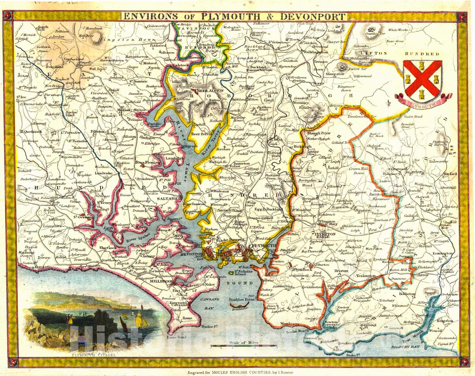 Historic Map : 1840 Environs of Plymouth and Devonport : Vintage Wall Art