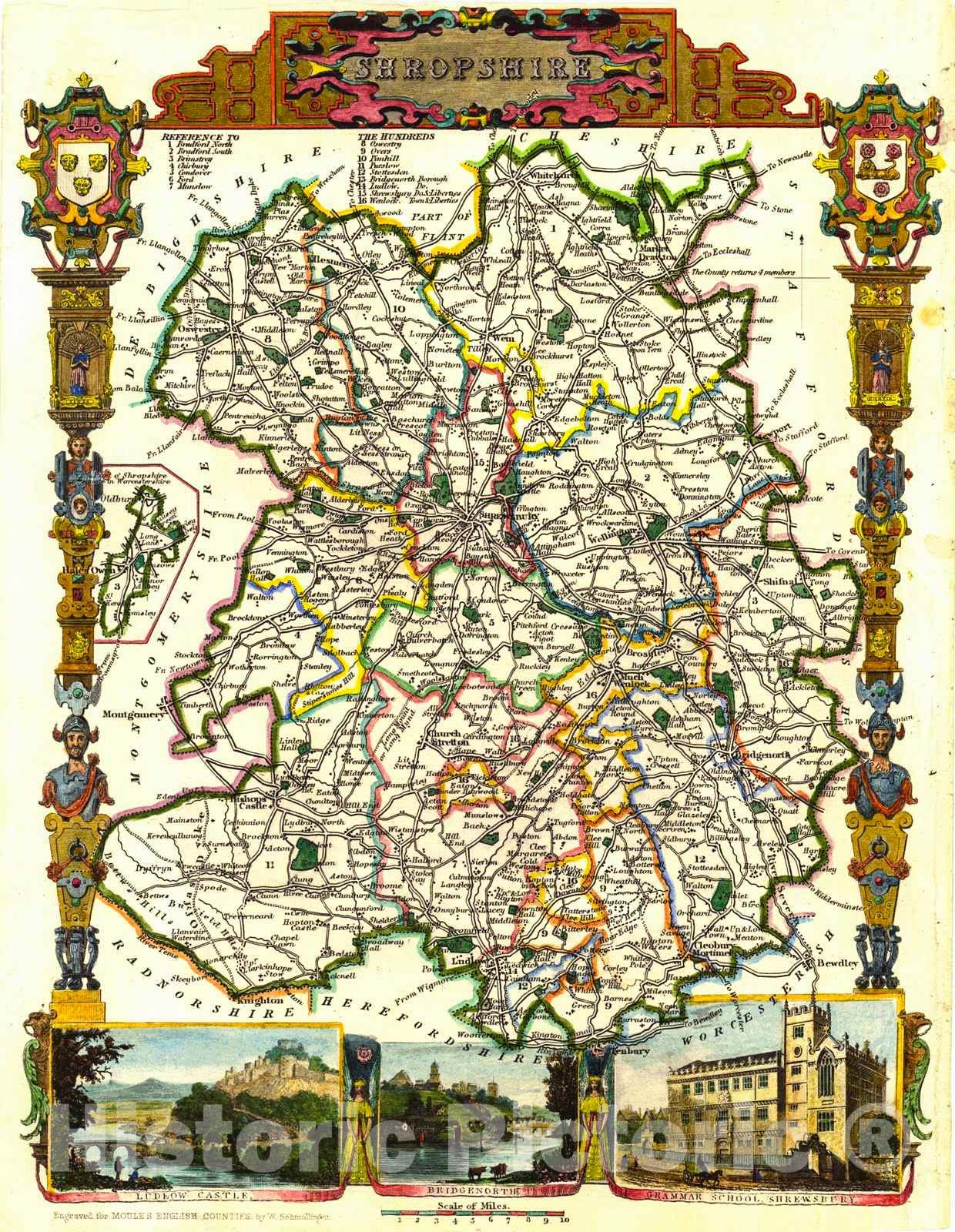Historic Map : 1840 Shropshire : Vintage Wall Art