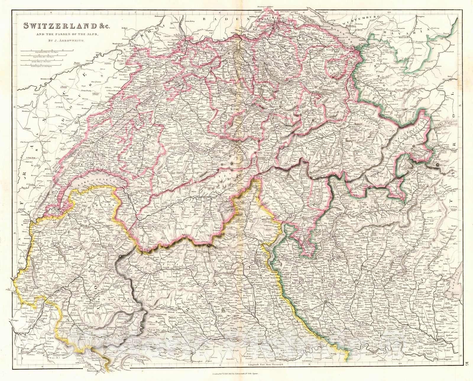 Historic Map : 1842 Switzerland and the Passes of the Alps : Vintage Wall Art