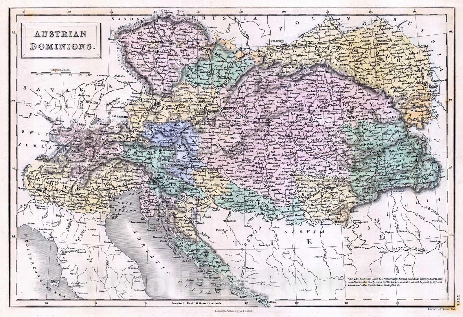 Historic Map : 1844 Austrian Dominions : Vintage Wall Art