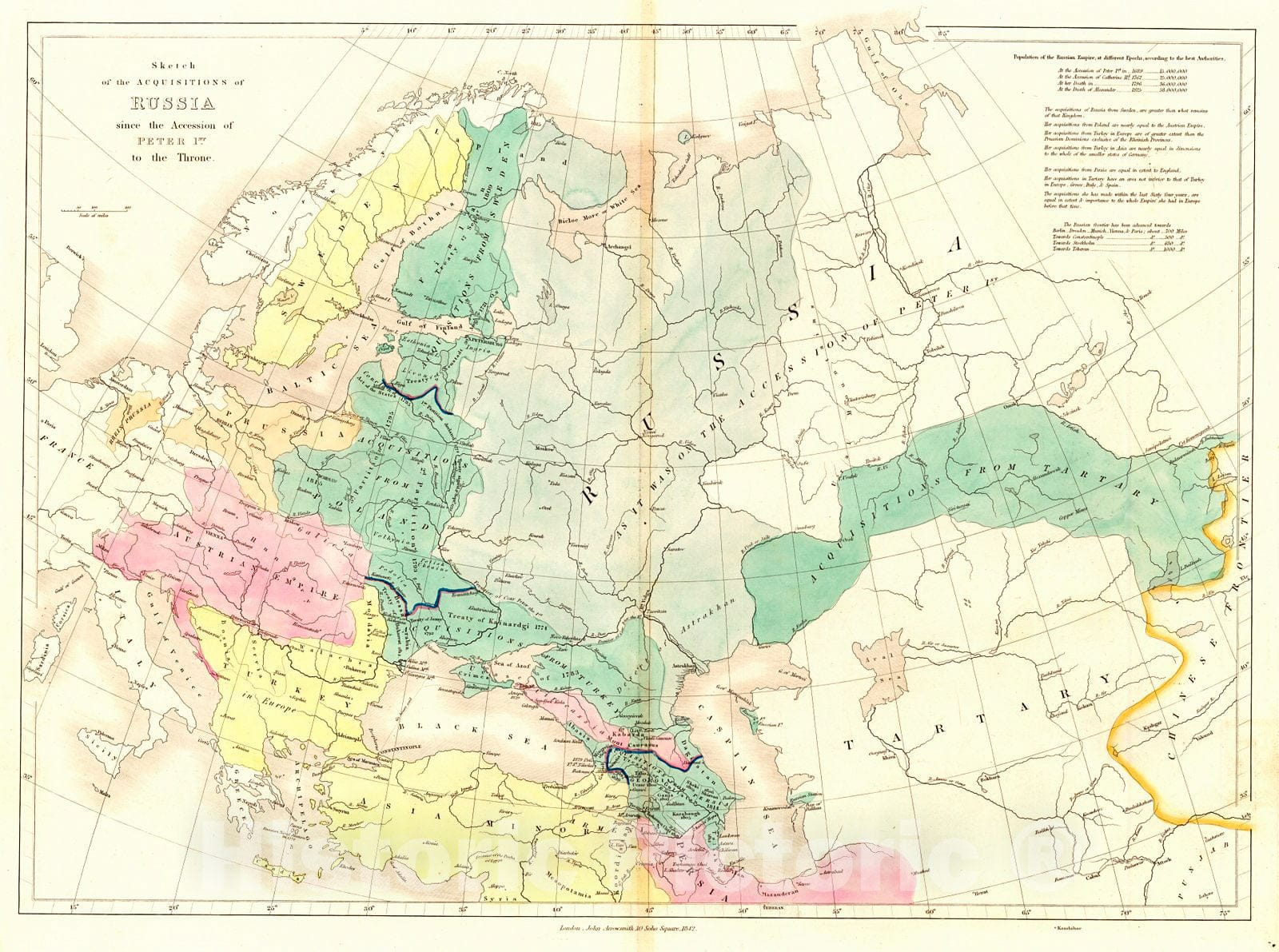 Historic Map : 1844 Sketch of the Acquisitions of Russia Since the Accession of Peter 1st to the Throne : Vintage Wall Art