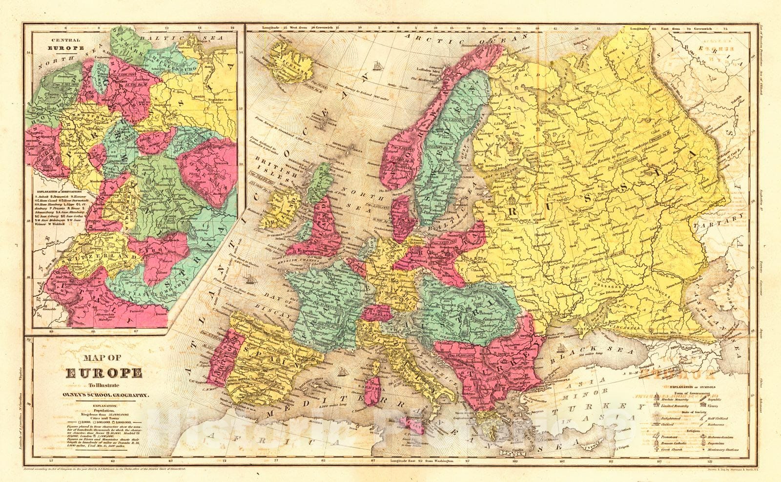 Historic Map : 1844 Map of Europe : Vintage Wall Art