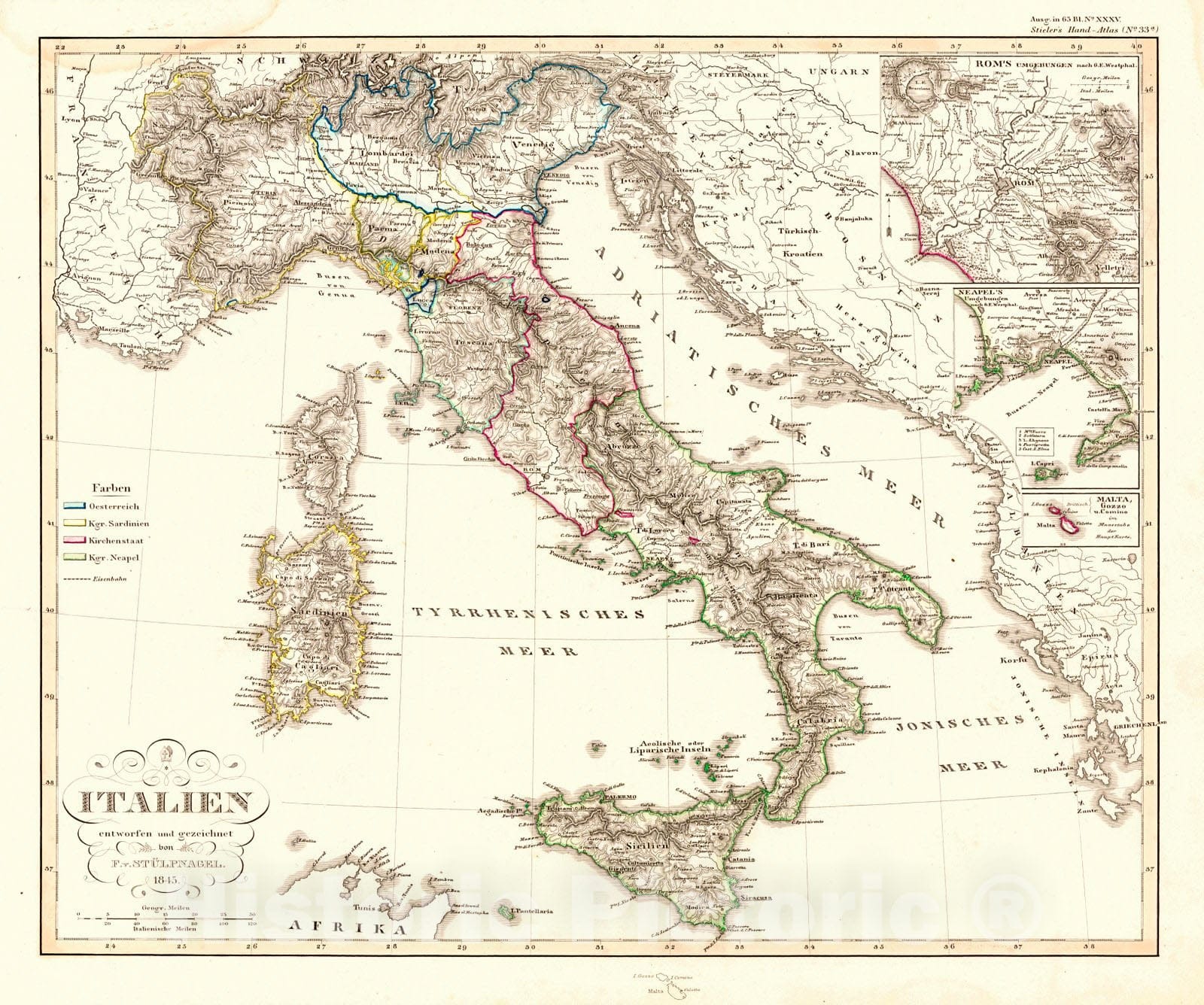 Historic Map : 1845 Italien : Vintage Wall Art