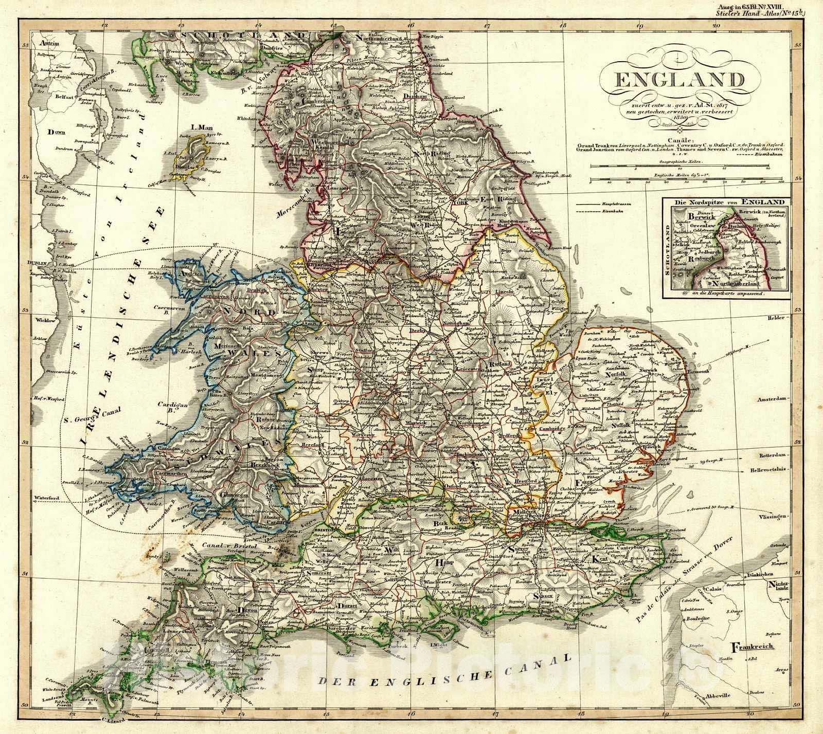 Historic Map : 1847 England : Vintage Wall Art