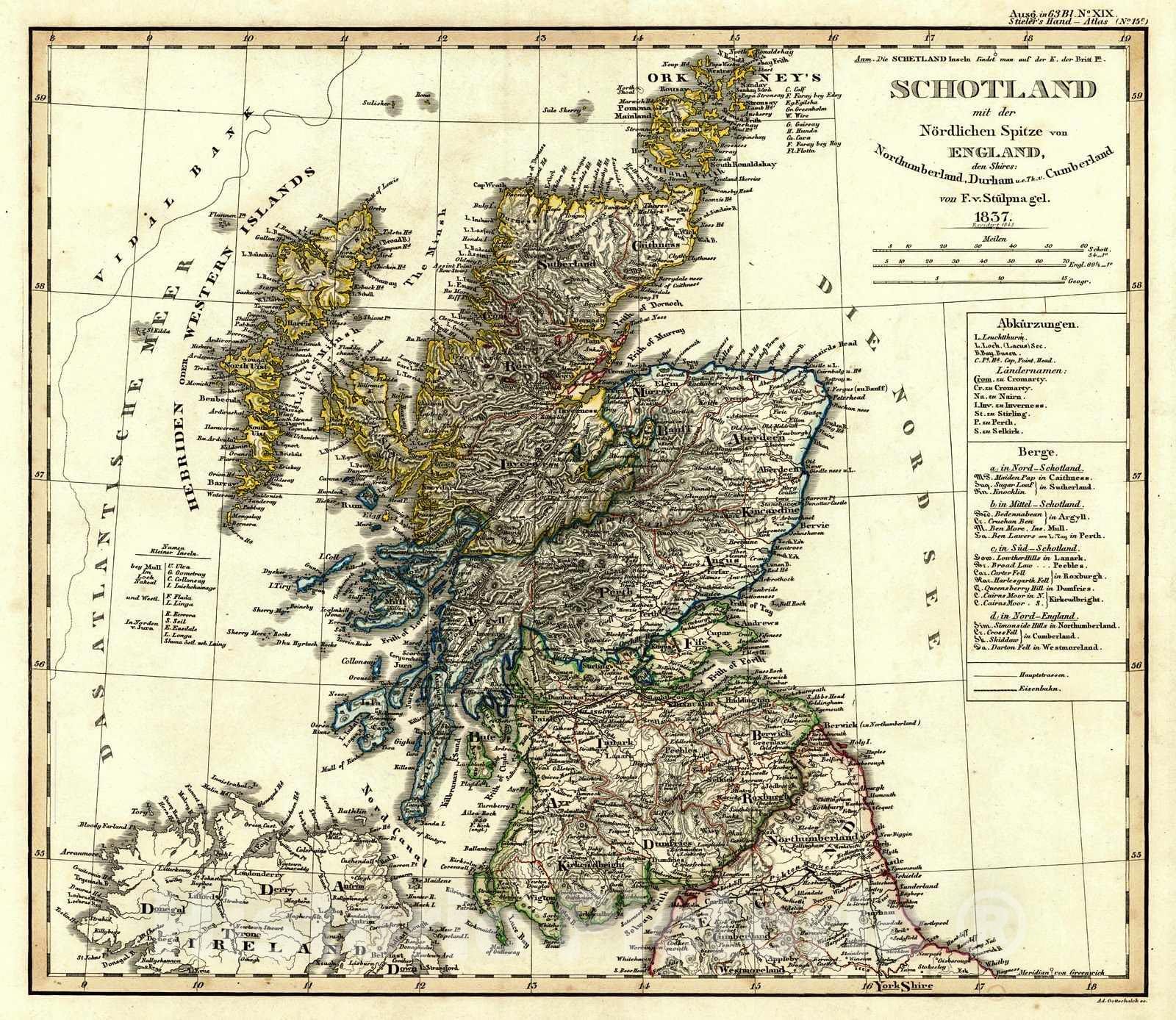 Historic Map : 1847 Schotland : Vintage Wall Art