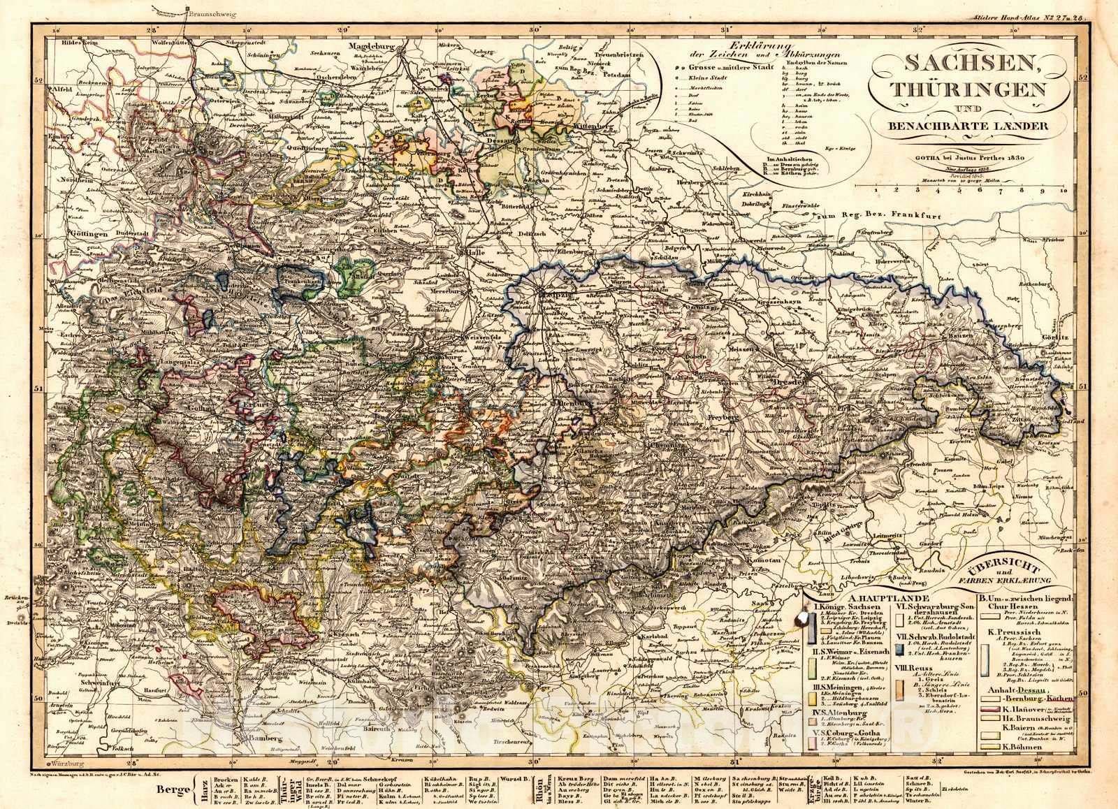Historic Map : 1847 Sachsen Thuringen : Vintage Wall Art