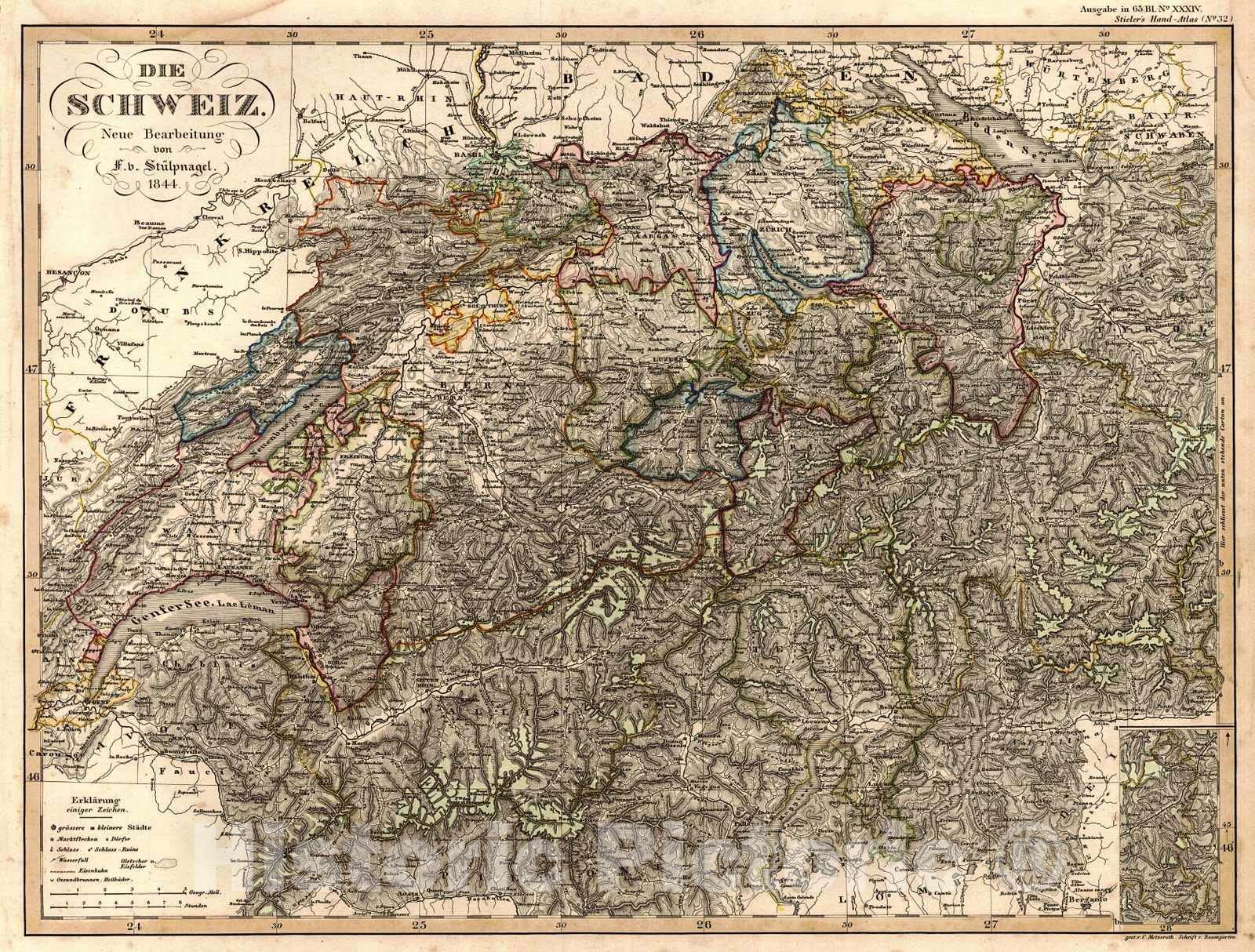 Historic Map : 1847 Die Schweiz : Vintage Wall Art