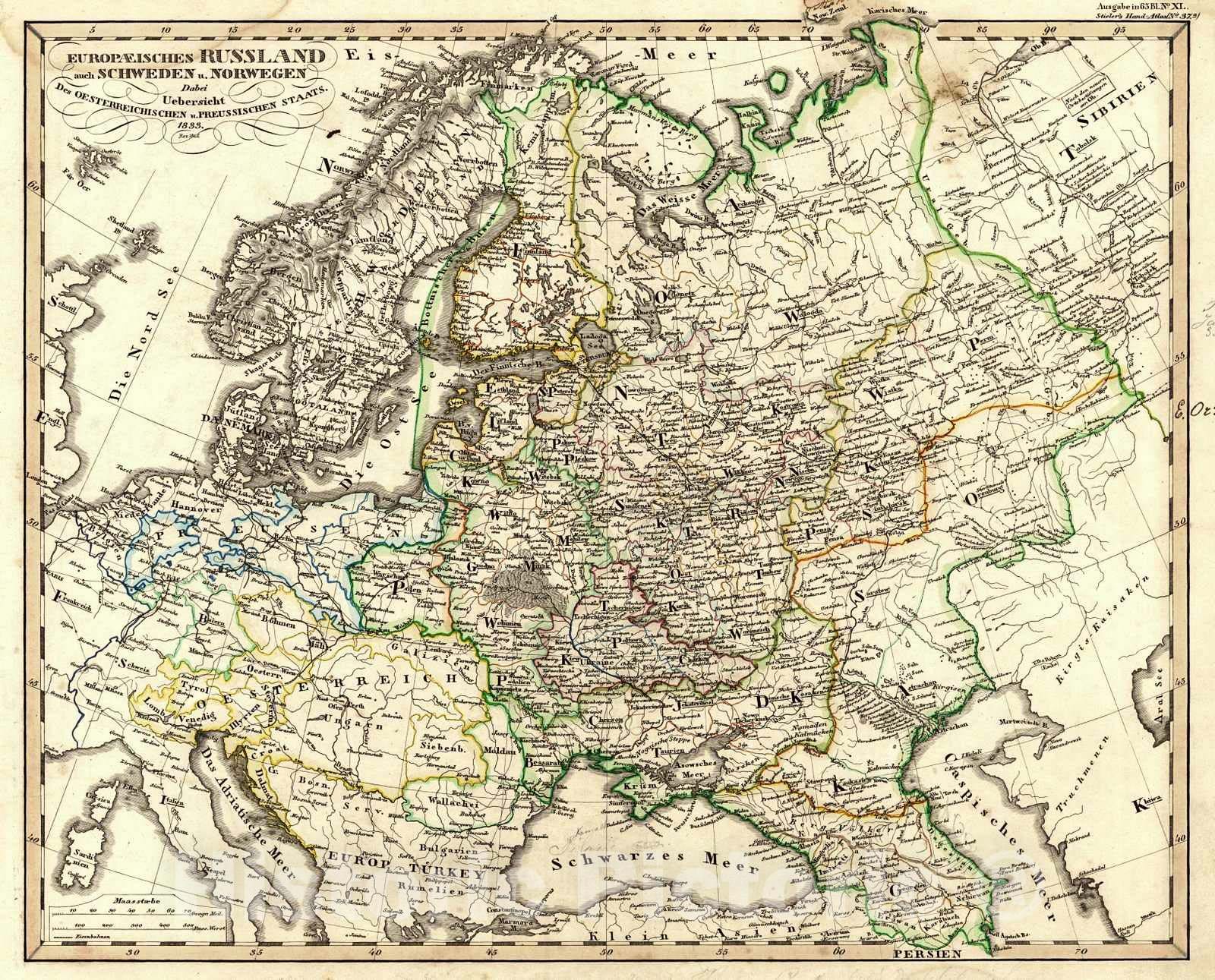 Historic Map : 1847 Europaeisches Russland auch Schweden und Norwegen : Vintage Wall Art
