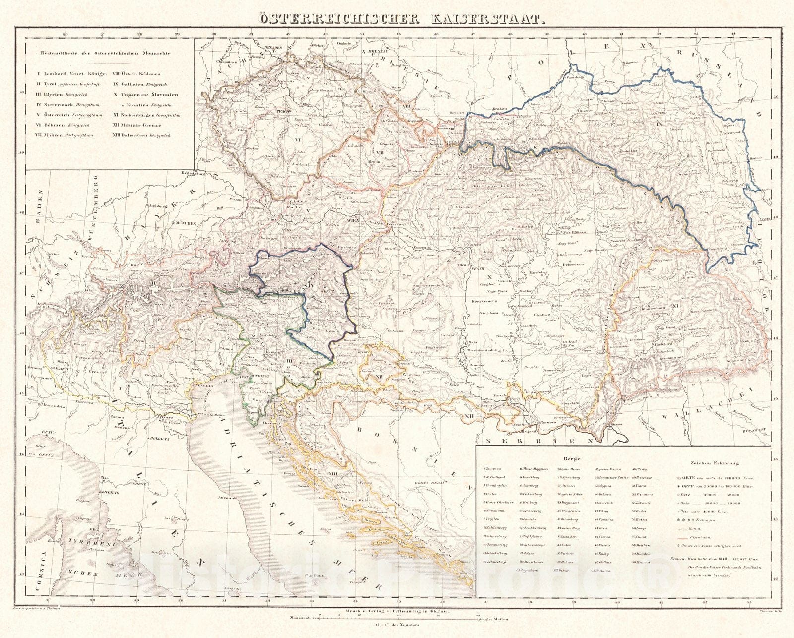 Historic Map : 1847 Osterriechischer Kaiserstaat : Vintage Wall Art