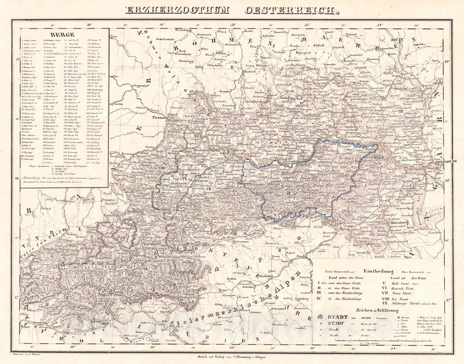 Historic Map : 1847 Erzherzogthum Oesterreich : Vintage Wall Art