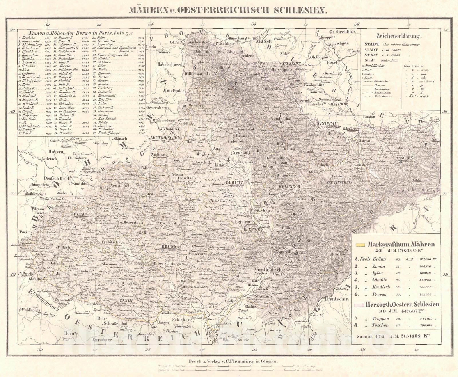 Historic Map : 1847 Mahren u. Oesterreichisch Schlesien : Vintage Wall Art