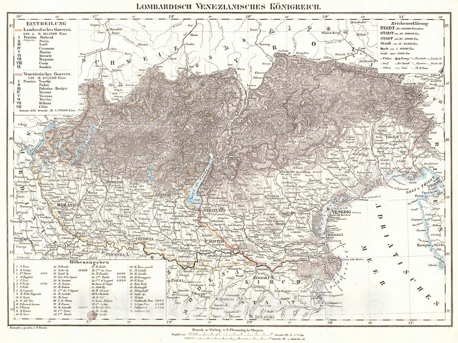 Historic Map : 1847 Lombardisch Venezianisches Konigreich : Vintage Wall Art