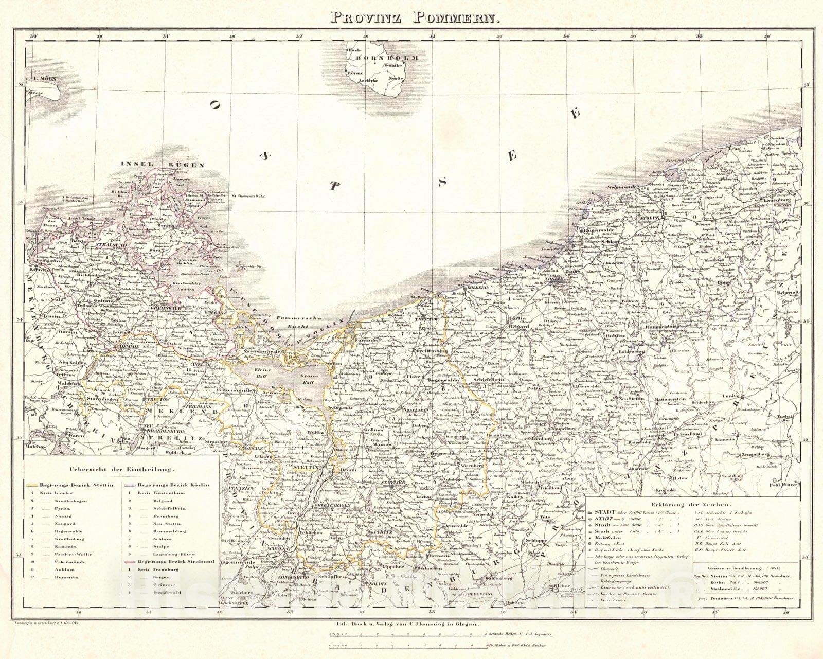 Historic Map : 1847 Provinz Pommern : Vintage Wall Art