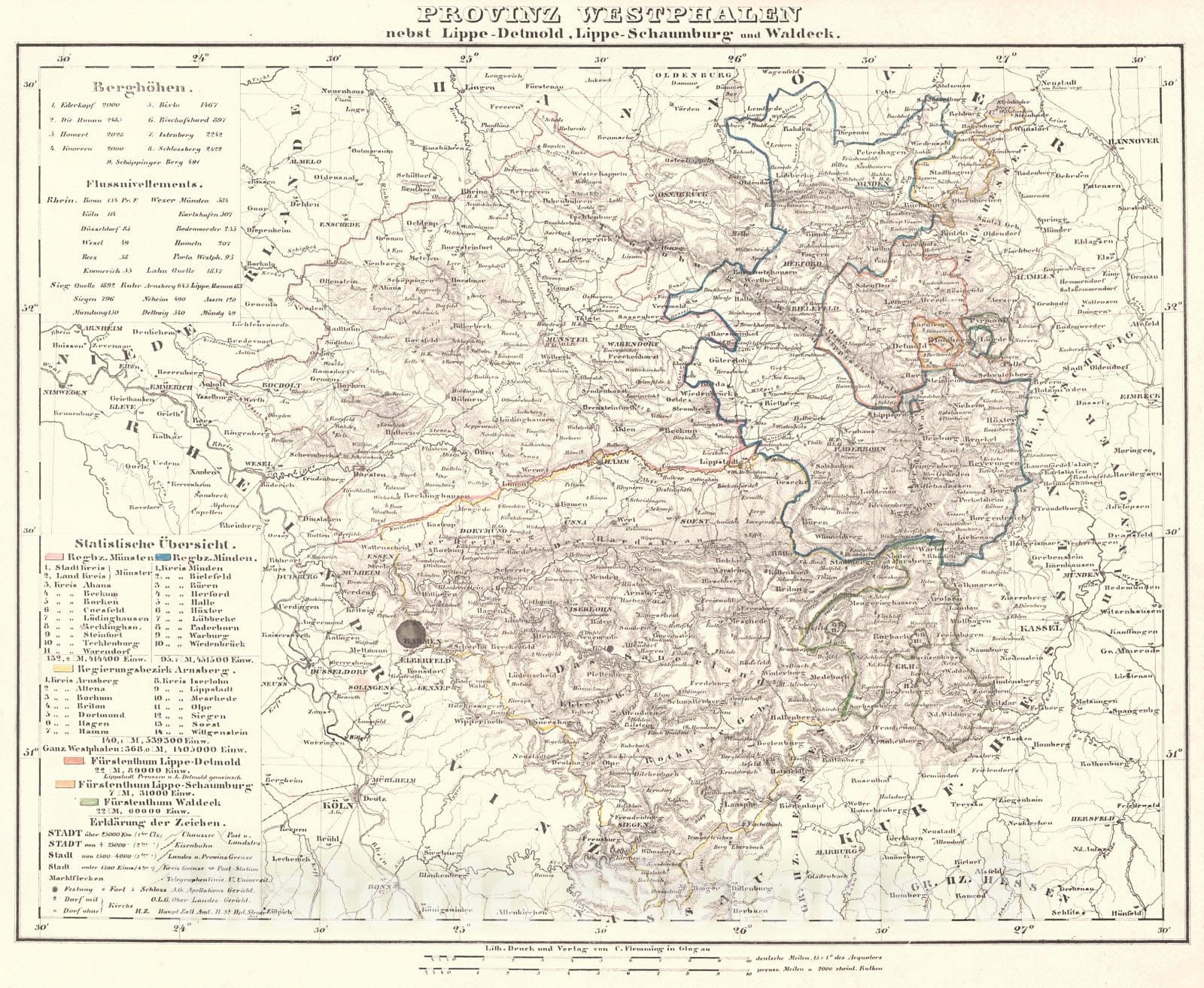 Historic Map : 1847 Provinz Westphalen : Vintage Wall Art