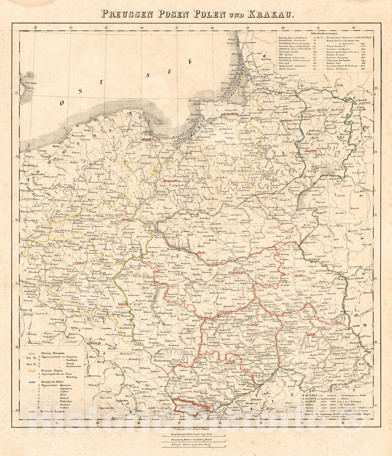 Historic Map : 1847 Preussen Posen Polen und Krakau : Vintage Wall Art