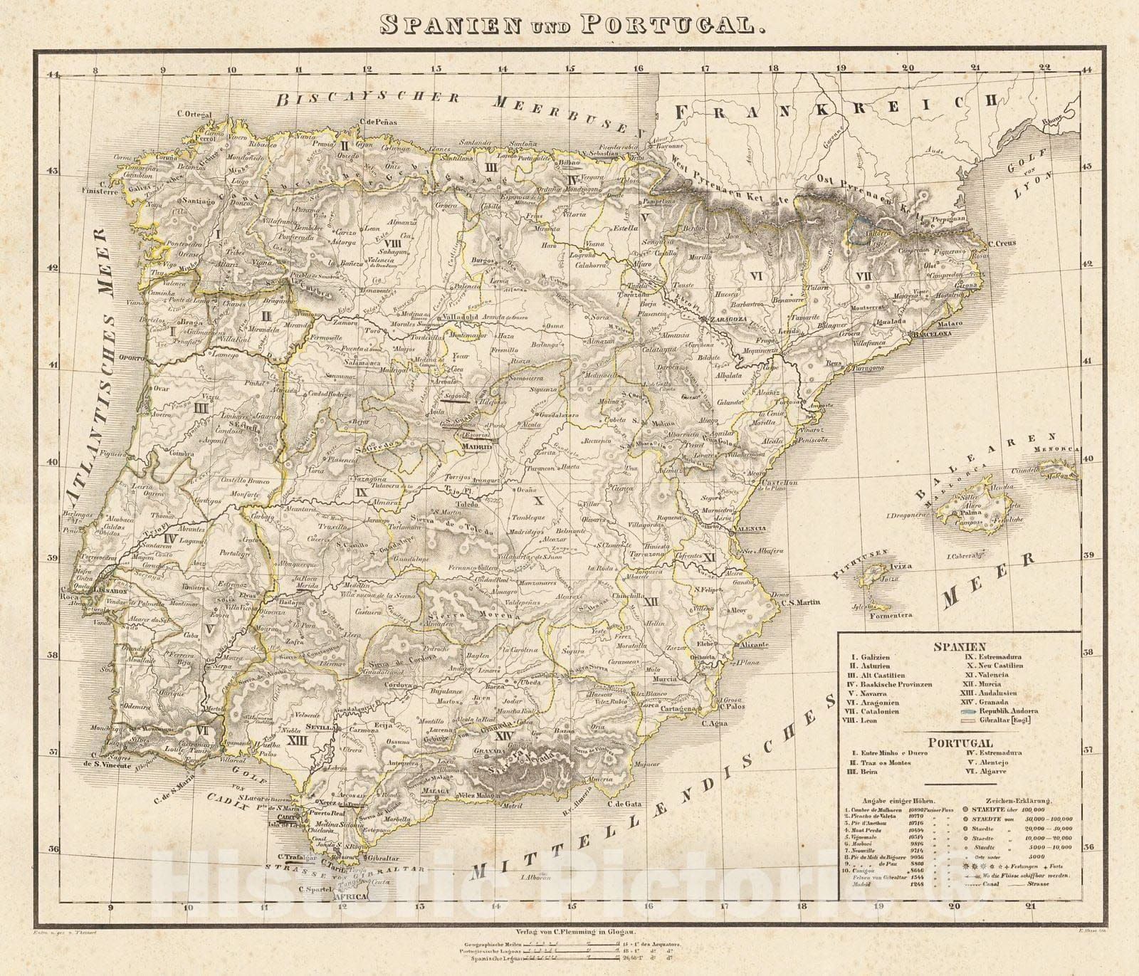 Historic Map : 1847 Spanien und Portugal : Vintage Wall Art