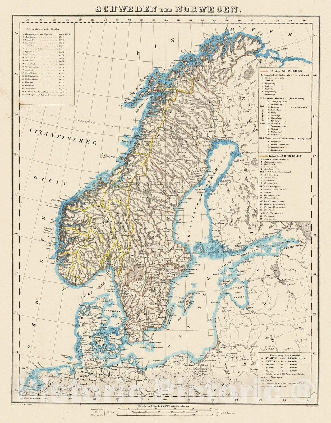 Historic Map : 1847 Schweden und Norwegen : Vintage Wall Art