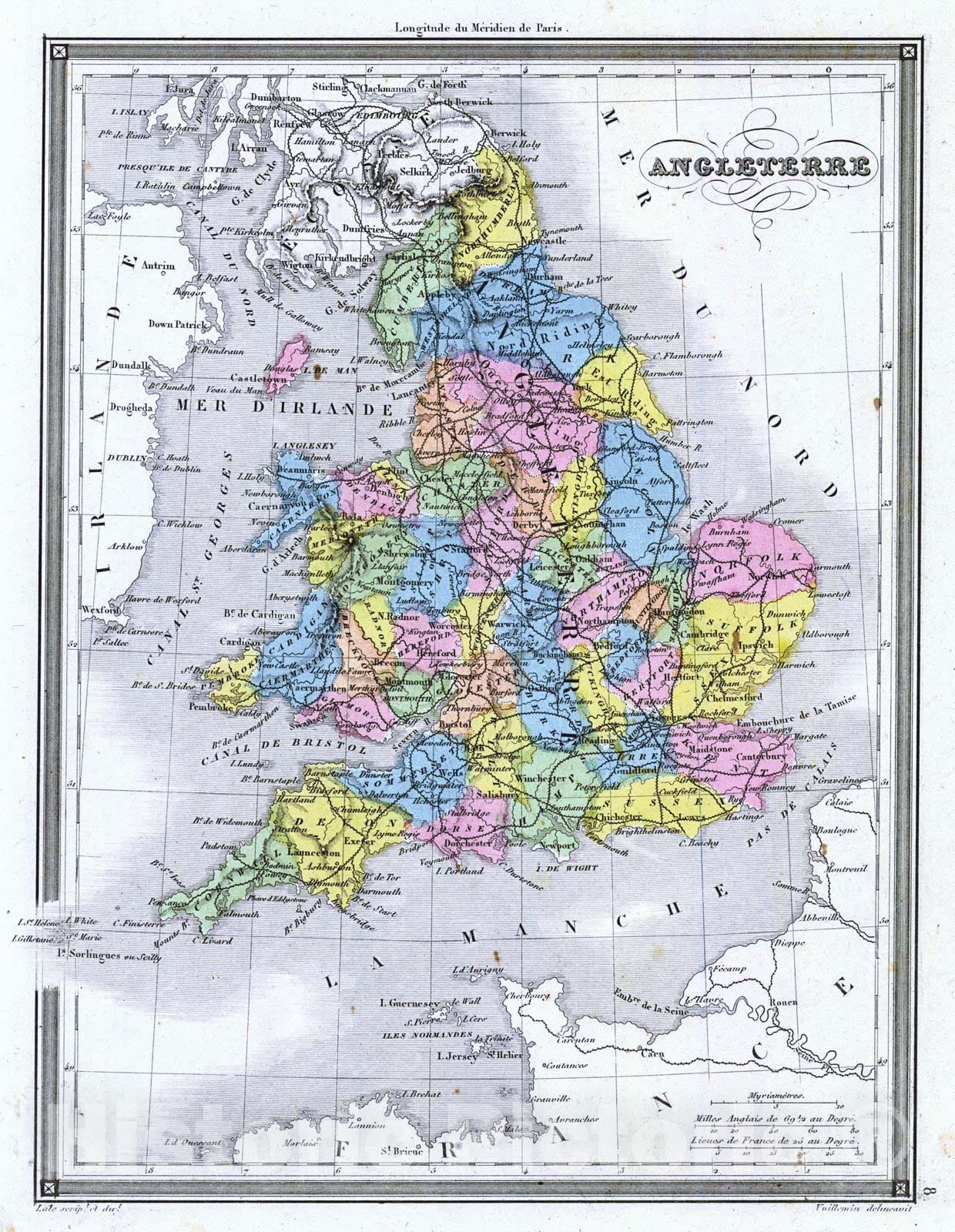 Historic Map : 1850 Angleterre : Vintage Wall Art