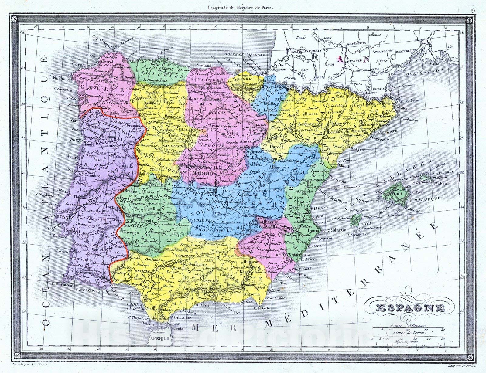 Historic Map : 1850 Espangne : Vintage Wall Art