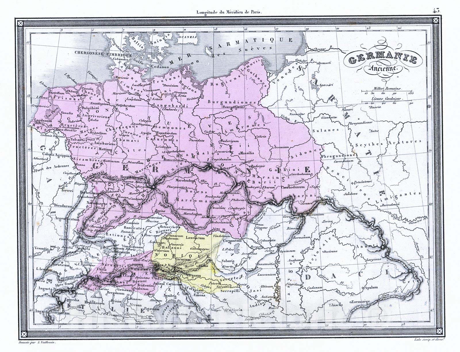 Historic Map : 1850 Germanie Ancienne : Vintage Wall Art