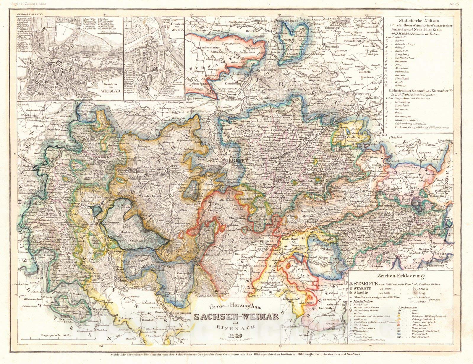 Historic Map : 1852 Gross-Herzogthum Sachsen-Weimar und Eisenach : Vintage Wall Art