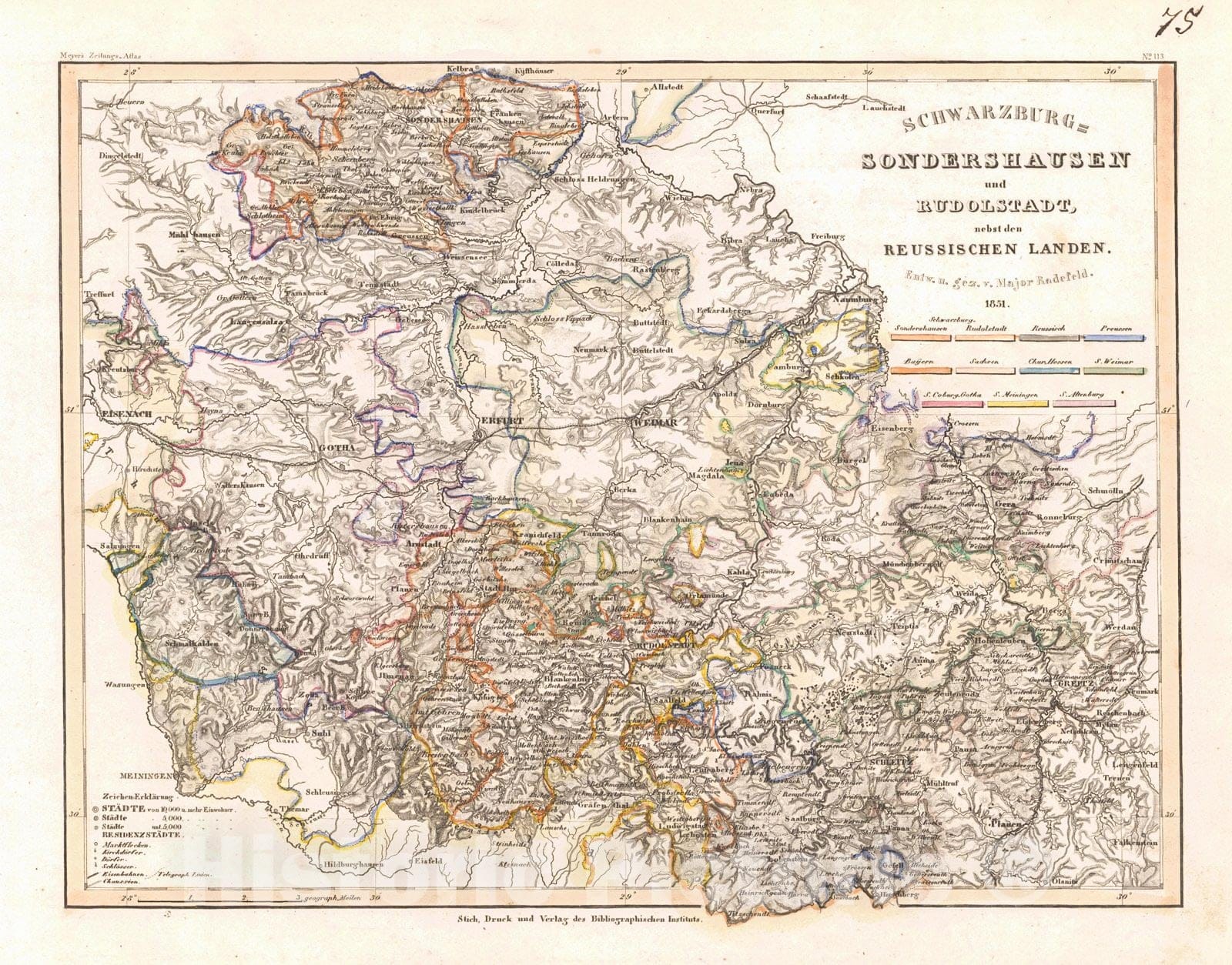 Historic Map : 1852 Sondershausen und Rudolstadt : Vintage Wall Art