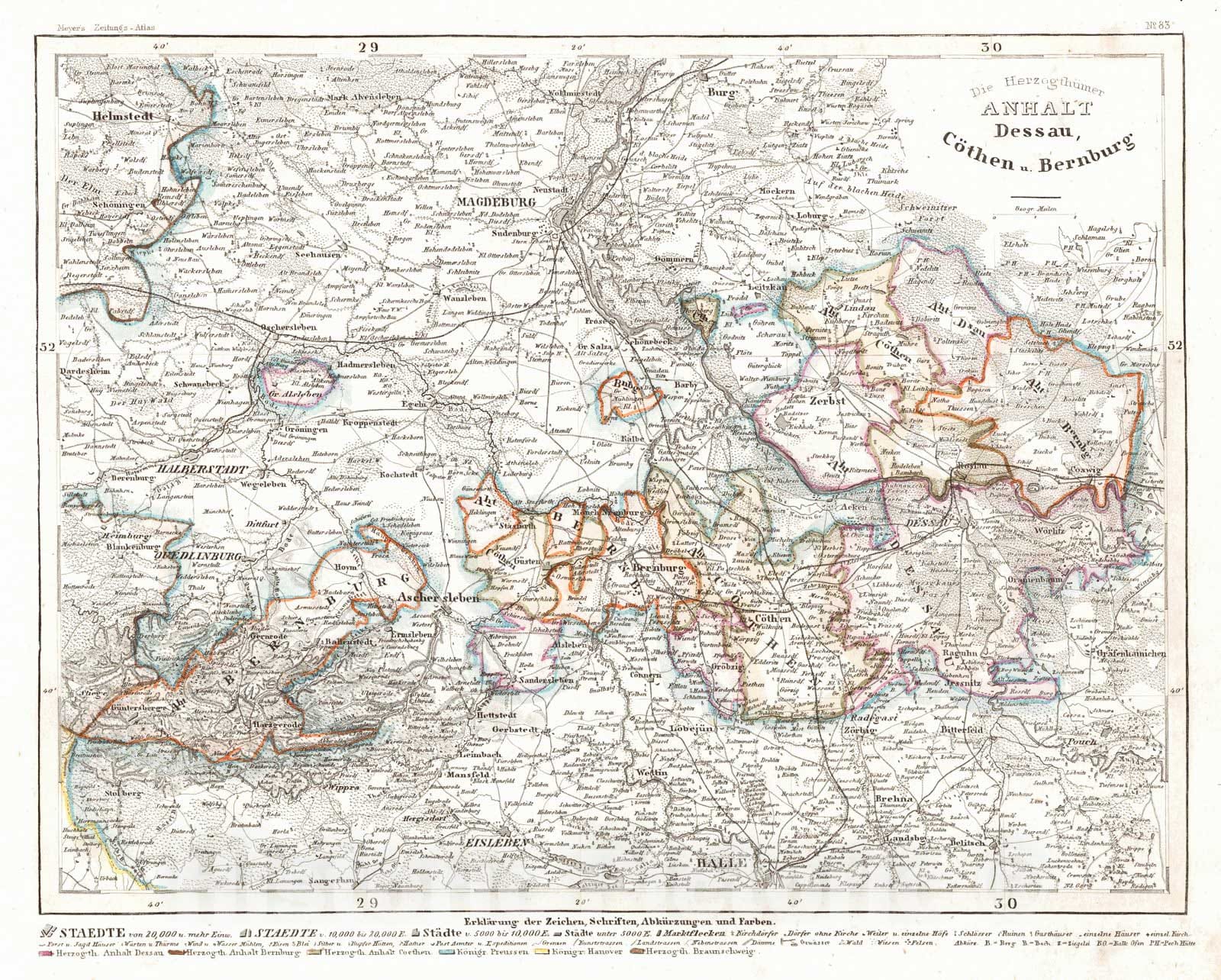 Historic Map : 1852 Anhalt Dessau COthen u. Bernburg : Vintage Wall Art