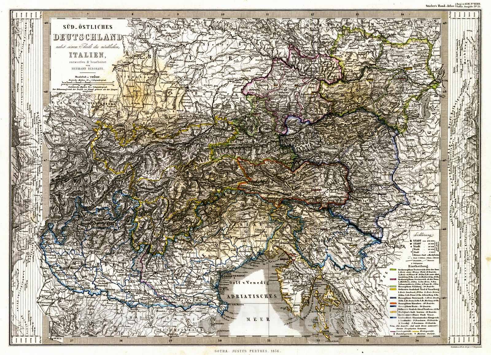 Historic Map : 1856 Sud-Ostliches Deutschland : Vintage Wall Art