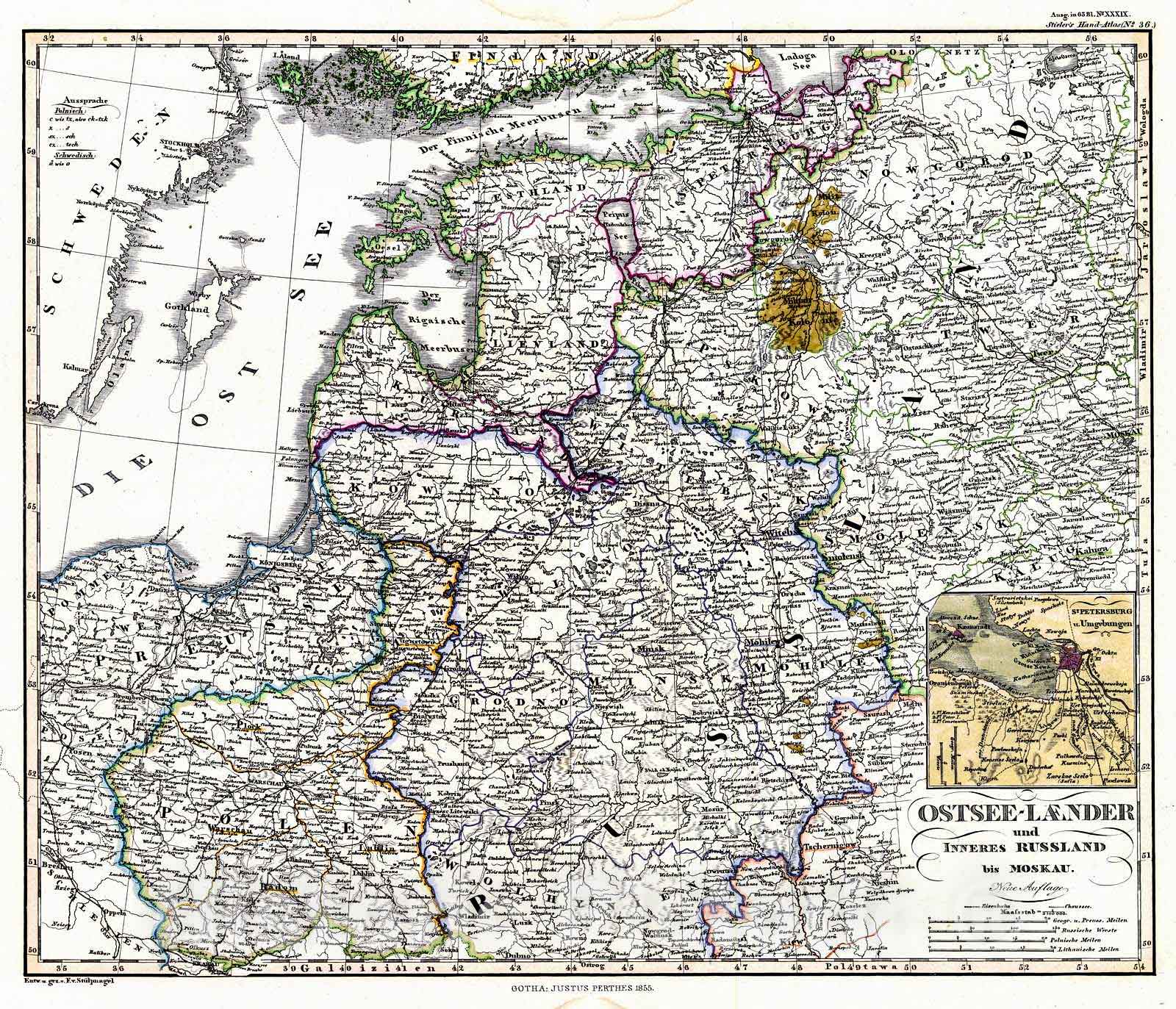 Historic Map : 1856 Ostsee-Laender und Inneres Russland bis Moskau : Vintage Wall Art