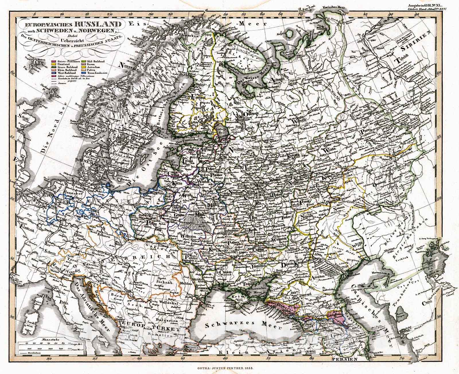Historic Map : 1856 Europaeisches Russland : Vintage Wall Art