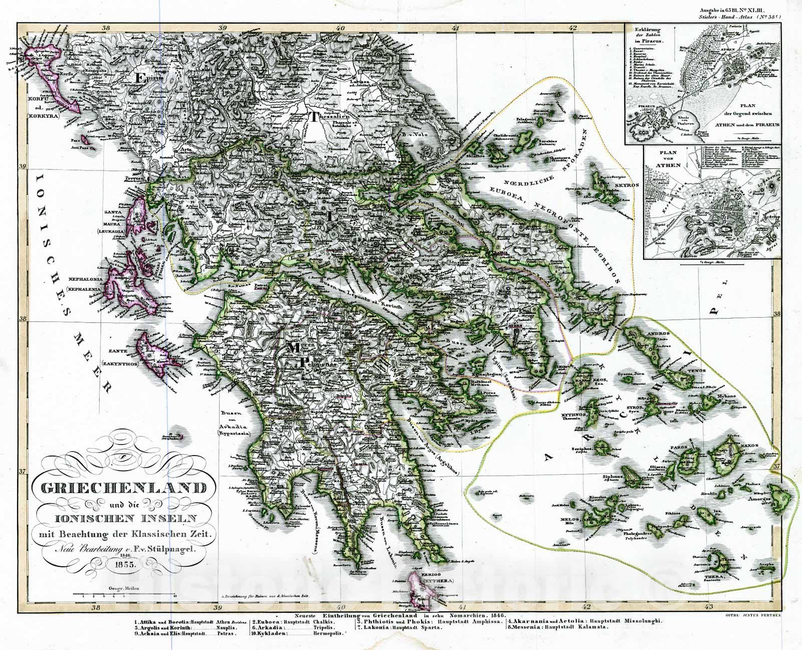 Historic Map 1856 Griechenland Vintage Wall Art Historic Pictoric