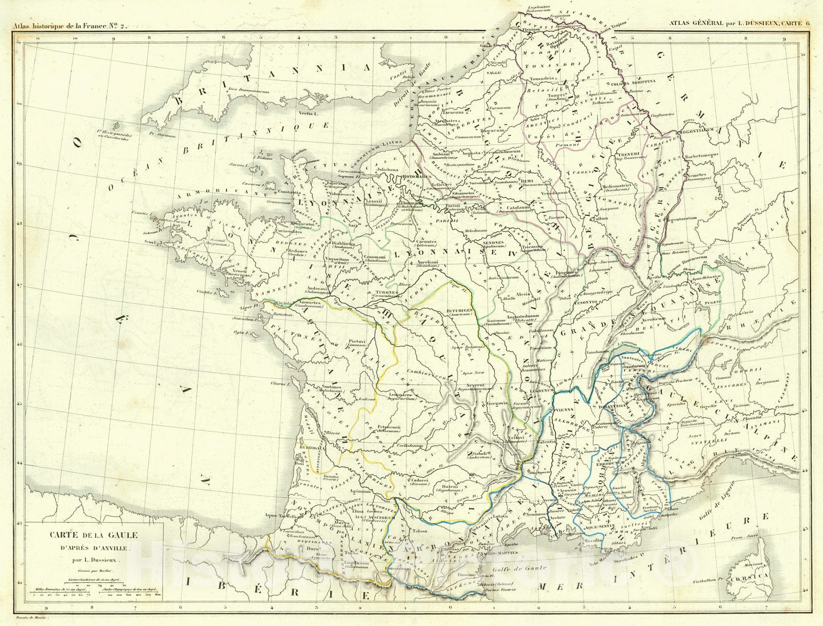 Historic Map : 1856 Carte de la Gaule : Vintage Wall Art