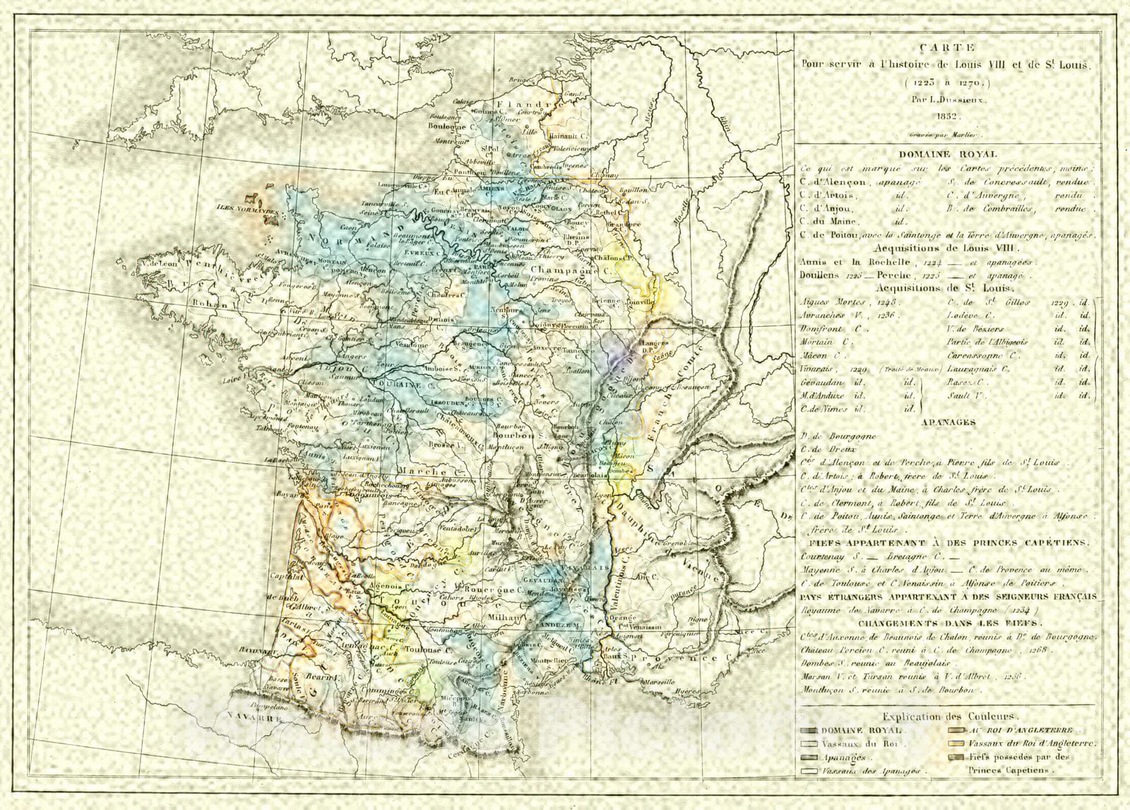 Historic Map : 1856 Carte Pour Servir a l'histoire de Louis VIII et de St. Louis (1223 a 1270) : Vintage Wall Art