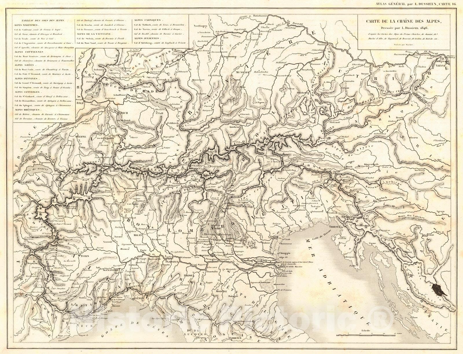 Historic Map : 1856 Carte de la Chaine des Alps : Vintage Wall Art