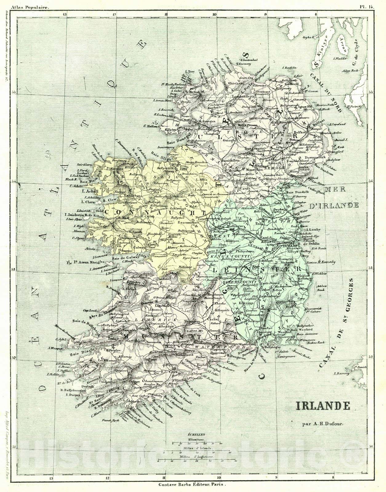 Historic Map : 1856 Irlande : Vintage Wall Art