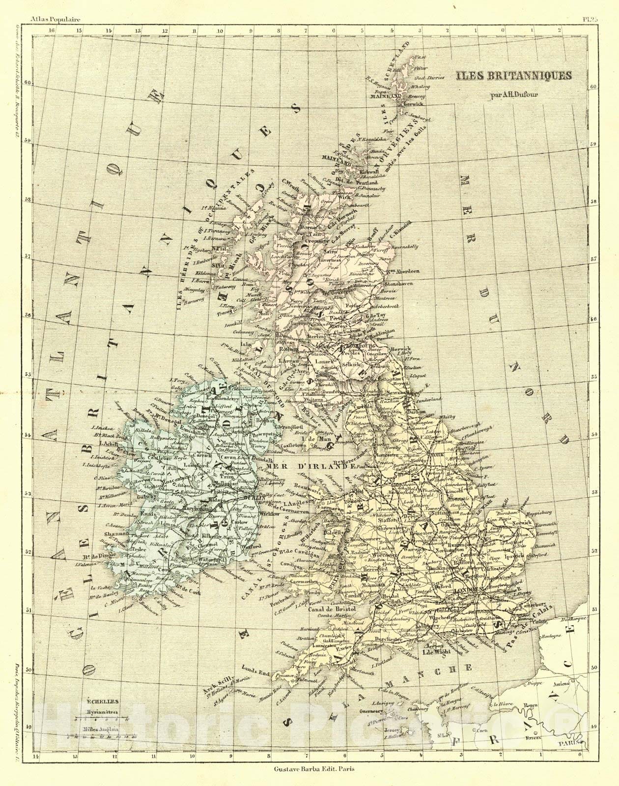 Historic Map : 1856 Iles Britanniques : Vintage Wall Art