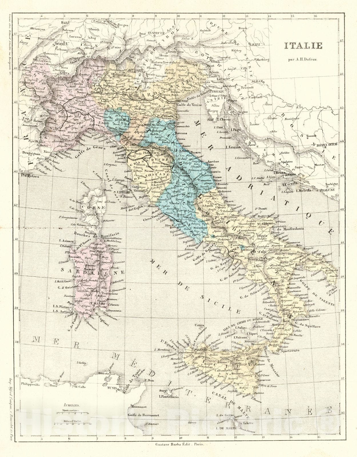 Historic Map : 1856 Italie : Vintage Wall Art