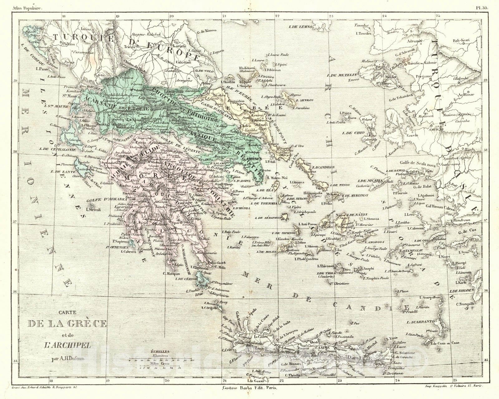 Historic Map : 1856 Carte de la Grece et de L'Archipel : Vintage Wall Art