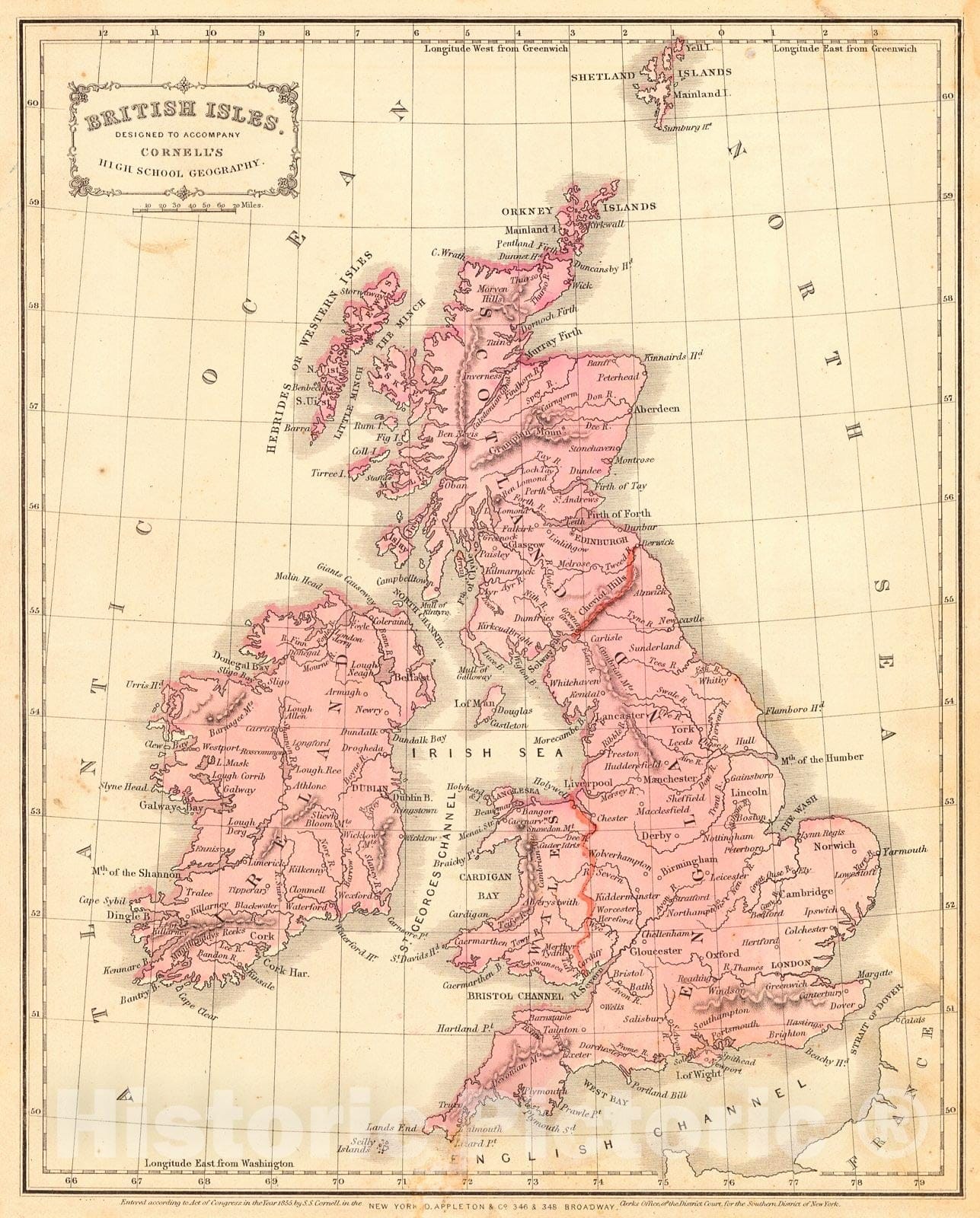 Historic Map : 1857 British Isles : Vintage Wall Art