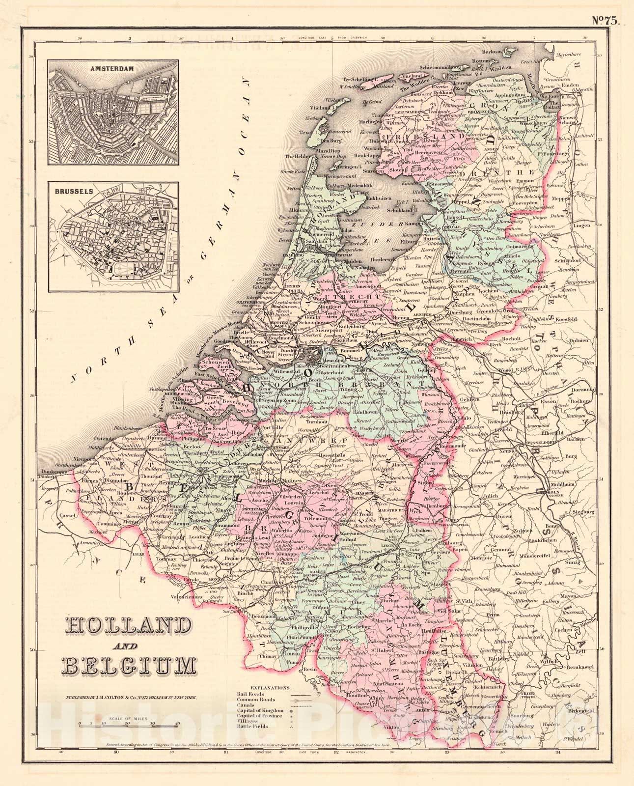 Historic Map : 1857 Holland and Belgium : Vintage Wall Art