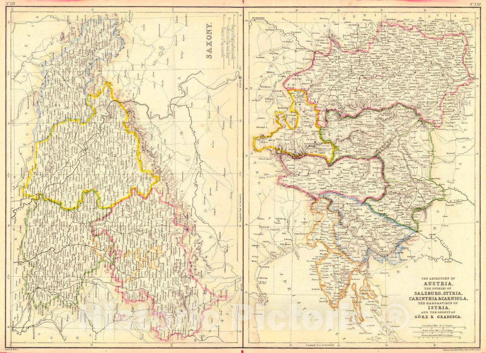 Historic Map : 1860 The Archduchy of Austria : Vintage Wall Art